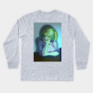 Anime Blonde Hair Girl being a Gamer Girl Kids Long Sleeve T-Shirt